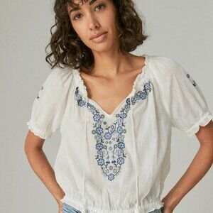 Lucky Brand white embroidered peasant top